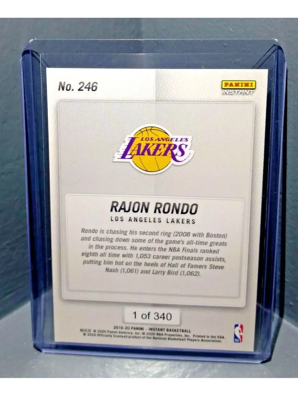 Rajon Rondo 2019-2020 Panini NBA Instant Lakers #246 Basketball Card 1 of 340